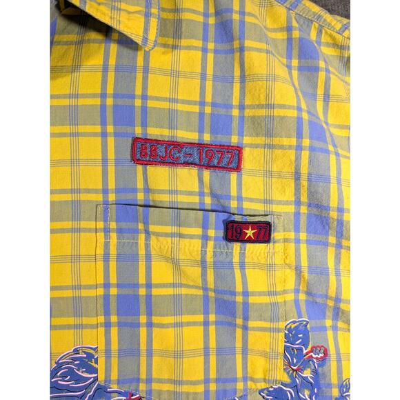 Bugle Boy Vintage Yellow Plaid Short Sleeve Button Up Shirt Hawaiian Y2K Size L - Picture 3 of 10